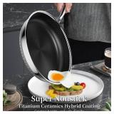 Innerwell Nonstick Titanium Ceramics Stainless Steel Frying Pan Set, 6 Pieces Nonstick Honeycomb Stainless Steel Frying Pan Set, Non Stick Egg Omelet Cooking Pan Set, Induction Compatible, PFAS Free