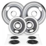 Electric Stove Drip Pans Set of 4 (2 x 6-Inch and 2 x 8-Inch) Replacement Stove Drip Pans for Electric Stove Compatible with Frigidaire, Kenmore, Tappan and More - Stove Burner Drip Pan Replacements