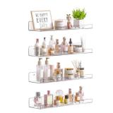 upsimples Acrylic Shelves for Bathroom Storage, 15\ Floating Shelves Wall Organizer for Perfume, Make up, Skincare, Kids Bookshelf for Bedroom, Nursery, Living Room Decor, Clear, 4 Packin