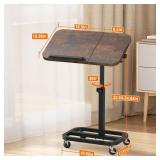 alentar Large-Size Portable Laptop Rolling Desk with Wheels, Adjustable Height and Tilt Top Stable Mobile Over-Bed Table for Home Use - Brown