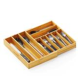 SpaceAid 2.5\ High Bamboo Silverware Drawer Organizer with Labels, Kitchen Utensil Expandable Tray Holder for Flatware, Cutlery, Spoon and Knives Drawer Storage Organization (Natural)in
