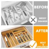 SpaceAid 2.5\ High Bamboo Silverware Drawer Organizer with Labels, Kitchen Utensil Expandable Tray Holder for Flatware, Cutlery, Spoon and Knives Drawer Storage Organization (Natural)in