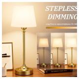Cordless Table Lamp Rechargeable Gold - 1 Pack Brass 4000mAH Battery Operated Lamp for Decor, 3000K Stepless Dimming Touch Control Wireless Lamp for Bedroom, Dining Table, Counter, Living Room