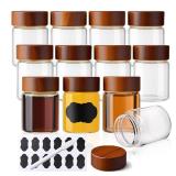 BPFY 12 Pack 2oz Glass Shot Bottles with Caps, 60ml Borosilicate Wellness Shot Glass Bottles, Dishwasher and Freezer Safe, Reusable Ginger Shots Jars with Lids for Juicing