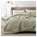 Bedsure California King Comforter Set - Olive Green, 3 Piece Bedding Set, 1 Comforter 104\x96\in and 2 Pillow Shams 20\inx36\in+2\inin