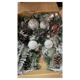 Valery Madelyn Pre-Lit Christmas Swag for Decorating Outdoor, 24 Inch Sliver White Mailbox Swag Decoration Teardrop with 20 LED Lights, Ball Ornaments for Front Door Stairway Window Shelf Xmas Decor