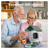 Bird Feeder with Camera Solar Powered - Smart Bird Feeder Camera 2K HD Live Stream, 5MP Photos, AI Identification for Backyard, 2.4Lb Large Capacity, Gifts for Mom Dad, Green White