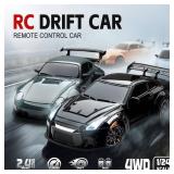 RC Drift Car, 1:24 Scale Remote Control Vehicle with LED Lights, 2.4GHz 20KMH 4WD High Speed RC Cars, Drifting Tires?Two Batteries, Racing Sports Toy Idea Gift for Adults Boys Girls and Kids (Black)