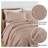HORIMOTE HOME Pinkish Grey Ruffled Quilt Queen Size, Stone-Washed Lightweight Crinkled Farmhouse Rustic Shabby Chic Bedding Set, 3 Pieces Reversible Bedspread with Pillow Shams for All Season