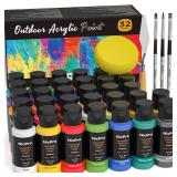 Nicpro 32 Colors Outdoor Acrylic Paint Bulk with Brush and Sponge, Knife, Non-Toxic Paint for Multi-surface Rock, Wood, Fabric, Leather, Crafts, Canvas, Shoes and Wall Painting