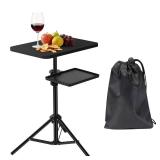 Tinysun Adjustable 2-Tier TV Tray Table, Folding Portable Couch Tray with No Assembly Required, Armrest Snack Table for Sofa Bed and Laptop Use, Multi-Surface Side Table for Living Room (Black)