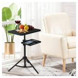 Tinysun Adjustable 2-Tier TV Tray Table, Folding Portable Couch Tray with No Assembly Required, Armrest Snack Table for Sofa Bed and Laptop Use, Multi-Surface Side Table for Living Room (Black)