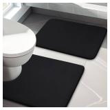 YIHOUSE Bathroom Rug Sets 2 Piece, Memory Foam Bath Mat, Non Slip Super Absorbent Soft Bathroom Mats, Machine Washable Bathroom Floor Mats Sets for Sink,Tub, Shower and Toilet,Black