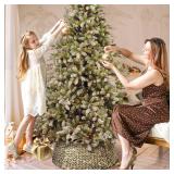 6-Piece Rattan Christmas Tree Collar - 33\ Rustic Farmhouse Tree Skirt- Xmas Tree Base Cover for Christmas Decoration- Woven Holiday Tree Ring Accessory for Home, Living Room (Black Wash, 33 in)in