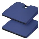 2 Pcs Wedge Seat Cushion for Coccyx 15\ Gradual Slope Sciatica Tailbone Cushion with Washable Cover Soft Foam Pad for Pain Relief Driving Office Chairs Recliner Wheelchair, Bluein