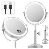 vpu Makeup Mirror with Lights, 1X30X Lighted Magnifying Mirror Height Adjustable, 3000mAh Rechargeable Double Sided Vanity Mirrors with 3 LED Lighting and Adjustable Brightness for Desk Women Gift