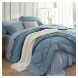 Bedsure Full Comforter Set - 7 Pieces Reversible Grayish Blue Bedding, Full Size Bed Set for All Seasons, Bed in a Bag with Down Alternative Comforter, Sheets, Pillowcases and Shams