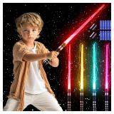 SANCO Light Up Sabers for Kids - 4 Pack 7 Colors Retractable Power Sword with FX Sound(Motion Sensitive), Glowing Toys for Halloween Cosplay Parties, Christmas Birthday Gifts for Boys and Girls