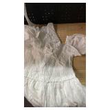 MEROKEETY Womenfts 2023 White Dress Summer Square Neck Puff Sleeve Boho Midi Dress Swiss Dot Ruffle Flowy Tie Back Dress, White, S