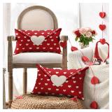 AVOIN colorlife Valentinefts Day Envelope Throw Pillow Cover, 12 x 20 Inch White Heart Red Anniversary Wedding Cushion Case Decoration for Sofa Couch Set of 2