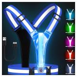 Zacro LED Reflective Vest Running Gear, 5 Lights Colors High Visibility Reflective Running Gear Rechargeable Light Up Running Vest for Walking Running Cycling, Adjustable for Men Women Kids (Blue)