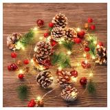 Christmas Decorations Indoor-10FT Enchanting Christmas Garland with 30 LED Lights Battery Operated-Realistic Red Berries and Pine Cones Decor for Tree,Fireplace Mantel,Indoor Holiday Home Decor