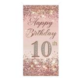 BlissYard 10th Birthday Door Cover 71x35 Inch Rose Gold Glitter Happy Birthday Banner Sparkling Diamond Accent Milestone Decoration for Girls Sweet Ten Celebration Party Photo Booth Prop Wall Decor