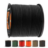 WEREWOLVES 650lb ParacordParachute Cord - 9 Strand Paracord Rope - 100ft, 200ft Spools of Parachute Cord, Type III Paracord for Camping, Survival (Black, 100 Feet)