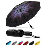 Windproof Travel Umbrella - Compact and Withstands Winds up to 85MPH, Strongest Premium Auto Folding Umbrella for Rain and Sun - Durable, Light and Portable for Women and Men, Fits Backpack and Cars