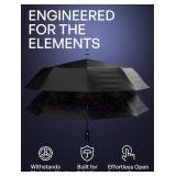 Windproof Travel Umbrella - Compact and Withstands Winds up to 85MPH, Strongest Premium Auto Folding Umbrella for Rain and Sun - Durable, Light and Portable for Women and Men, Fits Backpack and Cars