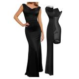 Popilush Women Shapewear Maxi Dress Sleeveless Long Formal Cocktail Party Elegant Bodycon Dresses Built-in Bra Black