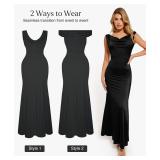 Popilush Women Shapewear Maxi Dress Sleeveless Long Formal Cocktail Party Elegant Bodycon Dresses Built-in Bra Black