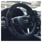 KAFEEK Elastic Long Microfiber Plush Steering Wheel Cover for Winter Warm, Universal 15 inch, Anti-Slip, Odorless, Black