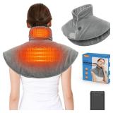 FERNIDA Neck Heating Pad with Battery and Weighted, Cordless USB Electric Heating Pad for Neck and Back Pain Relief, Grey