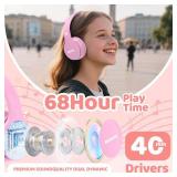 MIDOLA Kids Headphones Bluetooth 5.4 Wireless 68H Play Time Volume Limit 8594dB Over-Ear Foldable Headset,Type-C Fast Charging,with Wired Aux Mic for Toddler Child Pad Tablet Pink