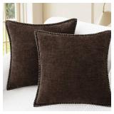CaliTime Throw Pillow Covers Decorative 16 X 16 Inches Pack of 2 Cotton Thread Stitching Edges Solid Dyed Soft Chenille Cushion Cases for Couch Sofa Bed Living Room Farmhouse Coffee