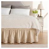 MIYE Wrap Around Ruffled Lace Bed Skirt, Elastic Dust Ruffle with Adjustable Belts, Easy to Put On, Bed Frame Cover, Machine Washable (Ruffled LaceBeige, KingQueen-15 Drop)