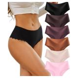 Sth Big High Waisted Seamless Underwear for Women No Show Panties Cheeky Scalloped Edge Bikini Breathable Briefs 6 Pack, X-Small