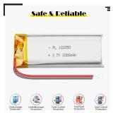 Qimoo 102050 3.7V 1000mAh LiPo Battery - Rechargeable Lithium Polymer Battery with Protection Board and Micro JST 1.25 Connector for Electronic Device