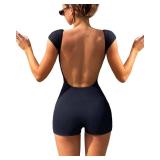 OZICERD Backless Rompers for Women Sexy Bodycon Jumpsuit One Piece Bodysuit Unitard Playsuit Party Club Short Jumpsuits Black,S