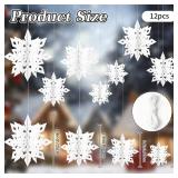 Christmas Hanging Snowflakes Decorations, 12Pcs 3D Paper Snowflake Christmas Decorations, 10ftft Large Snowflakes Ornaments Snow Flakes Garland Hanging for Winter Wonderland Xmas Holiday Party Decor