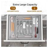 ukeetap Extra Large Expandable Silverware Organizer, BPA-Free Food-Safe Cutlery Flatware Organizer, Kitchen Utensil Drawer Organizer, Adjustable Silverware Holder for Spoons Forks Knives, Gray