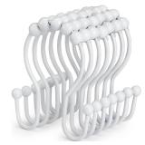 Goowin Shower Curtain Hooks, 12 Pcs Shower Curtain Rings, Stainless Steel Shower Curtain Hangers, Double Hook Shower Curtain Hooks, Smooth Sliding Anti-Drop Shower Rings for Curtain (White)