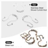 Goowin Shower Curtain Hooks, 12 Pcs Shower Curtain Rings, Stainless Steel Shower Curtain Hangers, Double Hook Shower Curtain Hooks, Smooth Sliding Anti-Drop Shower Rings for Curtain (White)