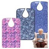 Adult Bibs - 3 Pcs Washable Clothing Protector with Crumb Catcher, Reusable Waterproof Large Feeding Adult Bib?Butterfly?