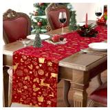 WHOMEAF Christmas Red Gold Velvet Table Runner Xmas Luxurious Seasonal Winter Deer Table Decoration Snowflake Merry Box Coffee Table Decor for Home Kitchen Dining Party Holiday Indoor 13x108 Inch