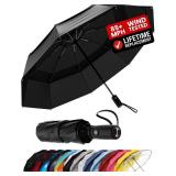 Windproof Travel Umbrella - Compact and Withstands Winds up to 85MPH, Strongest Premium Auto Folding Umbrella for Rain and Sun - Durable, Light and Portable for Women and Men, Fits Backpack and Cars