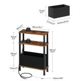 CHOEZON Small Narrow Side Table with Charging Station, Skinny End Table with Fabric Basket, Slim Nightstand for Small Spaces, Sofa Side Table, for Living Room, Bedroom, Rustic Brown and Black TBZ07UBF