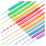 AOROKI 12 Colored Curve Highlighter Pen Set, 10 Different Shapes Dual Tip Marker Highlighters for Journaling Drawing Note Taking,Curve Highlighter pens for Planner Scrapbook School Supplies