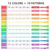 AOROKI 12 Colored Curve Highlighter Pen Set, 10 Different Shapes Dual Tip Marker Highlighters for Journaling Drawing Note Taking,Curve Highlighter pens for Planner Scrapbook School Supplies
